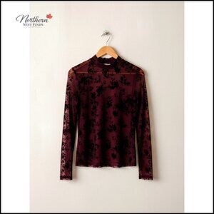 Long Sleeve Mock Neck Mesh Top Fitted See Through Tee Sexy Going Out